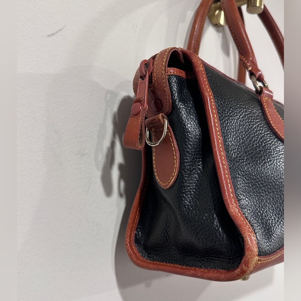 Vintage Black & British Genuine Contrasting Leather Tan Handbag - Picture 8 of 14